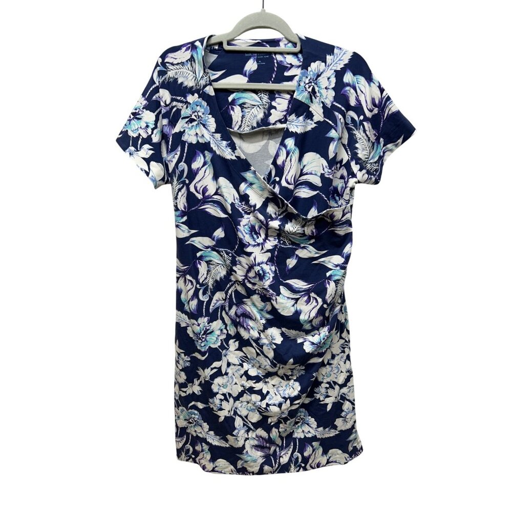 Floral Print Surplice Dress Soft Surroundings Womens XL Navy white